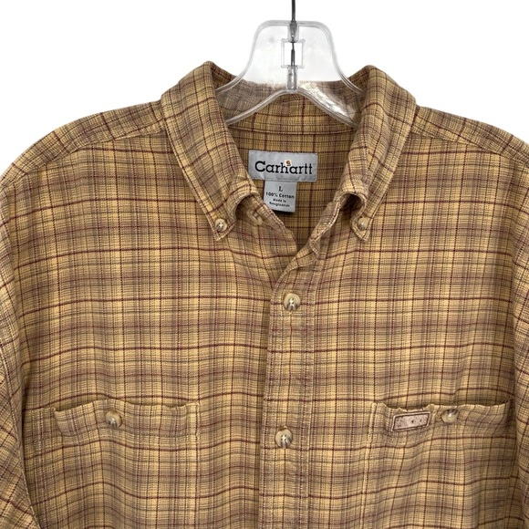 Carhartt Mens Cotton Flannel Button Down Shirt Lumberjack Work - Picture 2 of 8